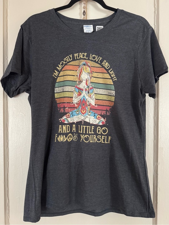 Tops - Graphic Yoga Girl Tee - Charcoal